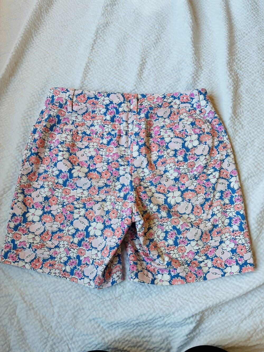 Talbots Size 6 Blue Floral Chino Shorts Pink Coral Preppy Cotton Summer